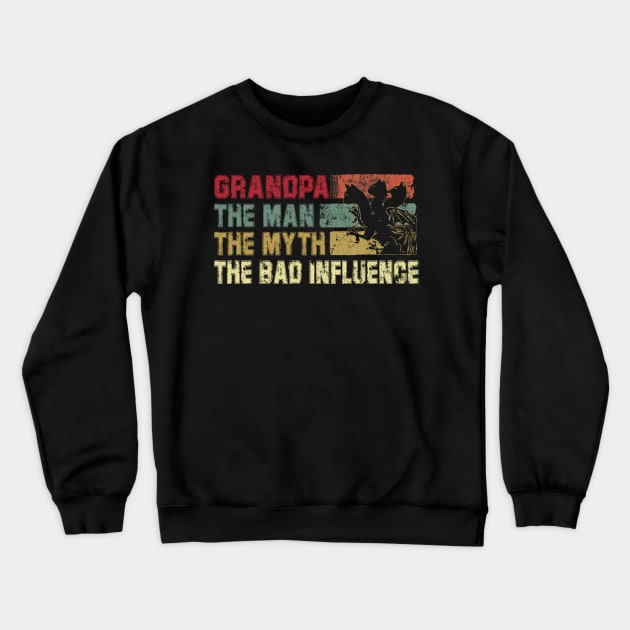 Mens Grandpa the Man the Myth the Bad Influence Vintage Cat Father's Day Gift Dad Crewneck Sweatshirt by David Darry